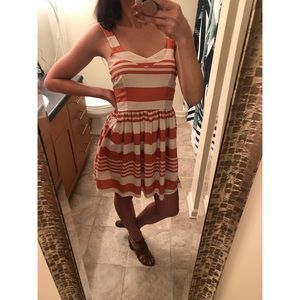 Francesca's Striped A-Line Dress Peach & Cream XS